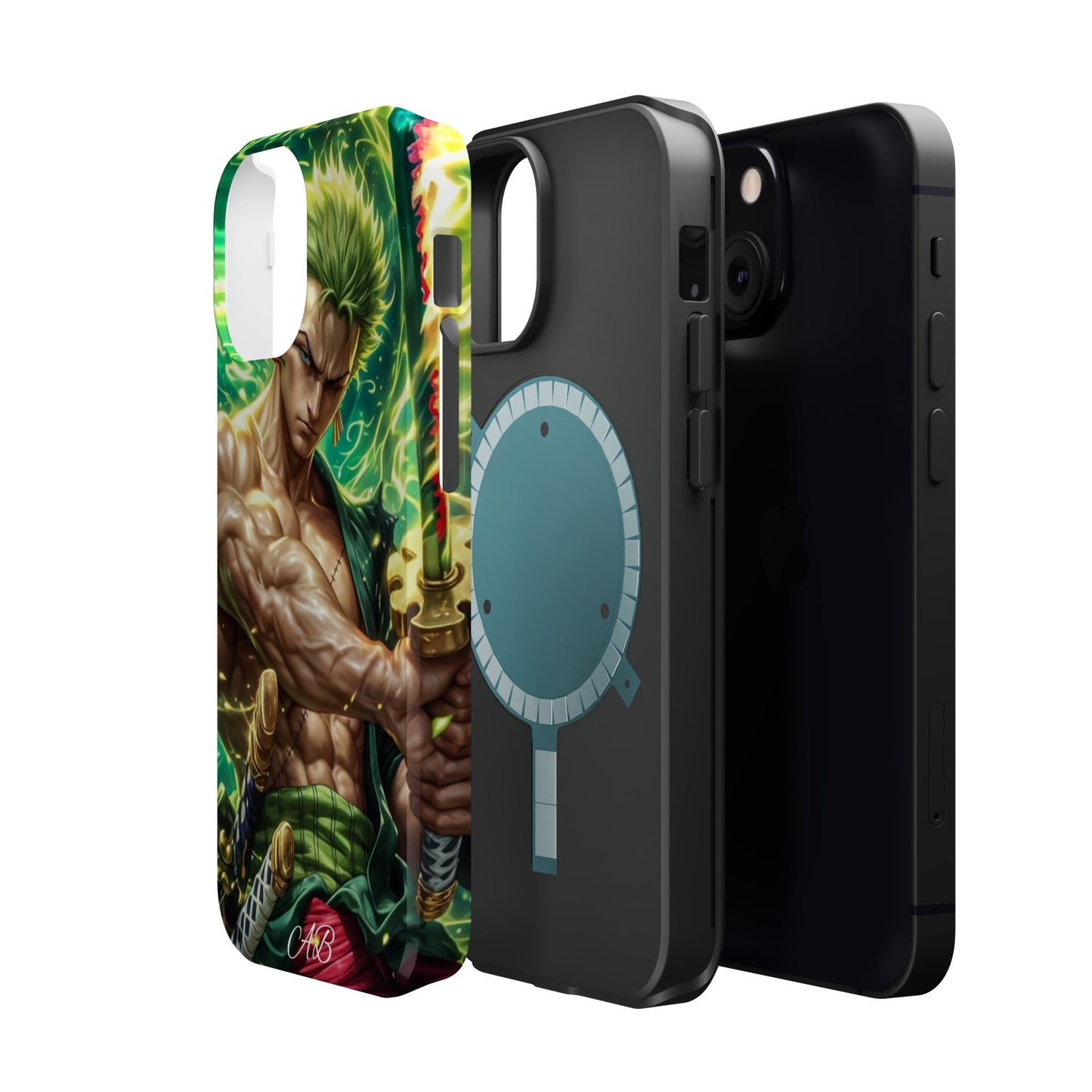 Magnetic Impact-Resistant Phone Case — Green-Sword Warrior Anime Art