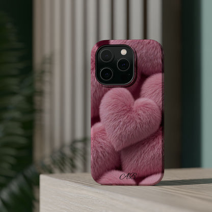 Pink Fuzzy Heart Phone Case — Magnetic Impact-Resistant