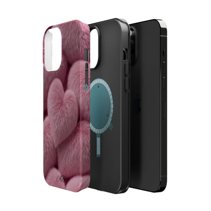 Pink Fuzzy Heart Phone Case — Magnetic Impact-Resistant