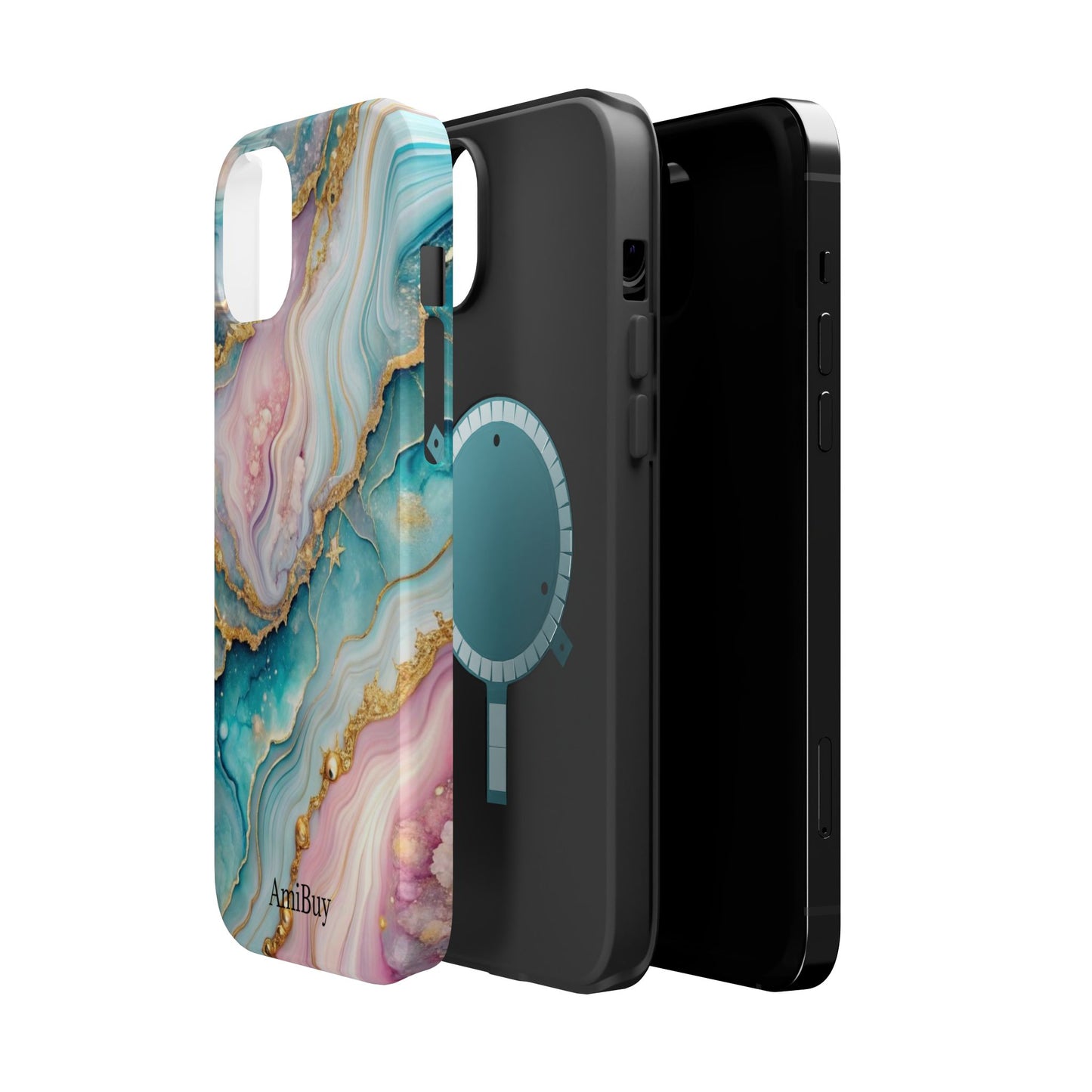 Marbled Aqua & Rose Gold Magnetic Impact Phone Case