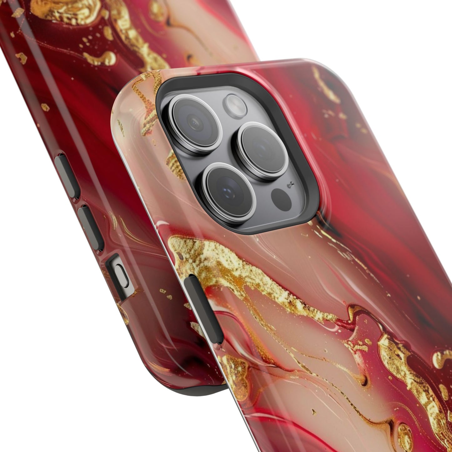 Red Marble & Gold Phone Case — Magnetic Impact-Resistant Protective Cover