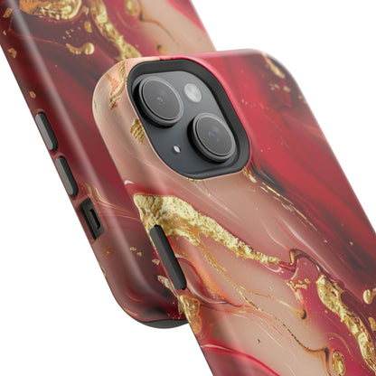 Red Marble & Gold Phone Case — Magnetic Impact-Resistant Protective Cover
