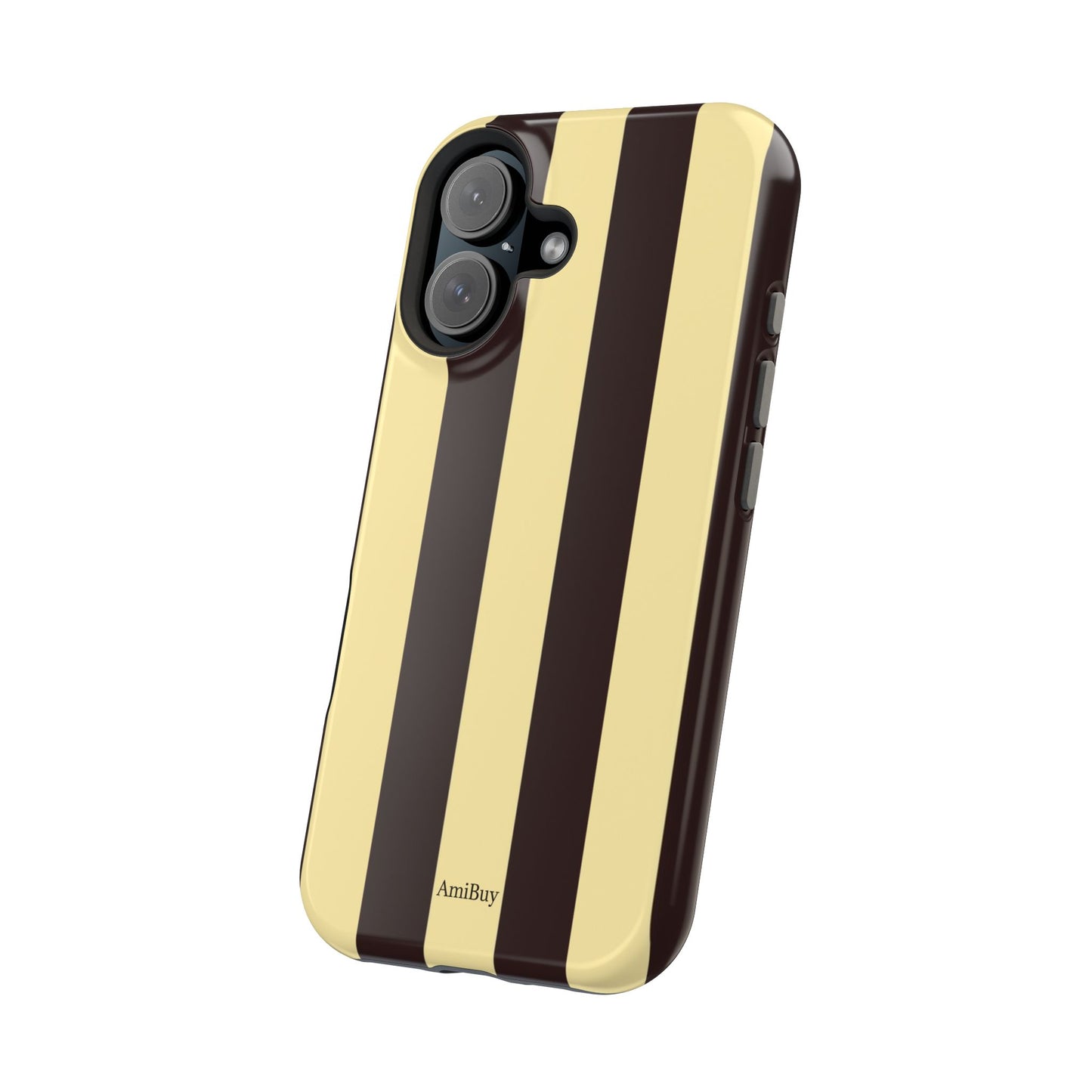 Striped Magnetic Impact-Resistant Phone Case — Brown & Cream Vertical Stripes