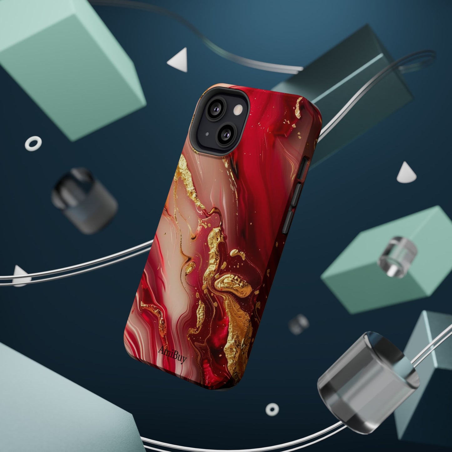 Red Marble & Gold Phone Case — Magnetic Impact-Resistant Protective Cover