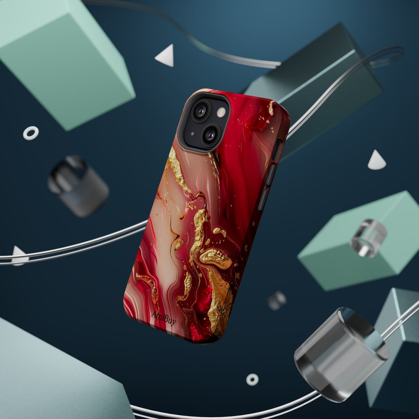 Red Marble & Gold Phone Case — Magnetic Impact-Resistant Protective Cover