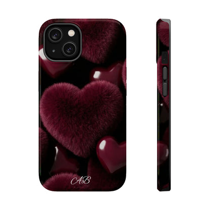 Magnetic Impact-Resistant Phone Case — Plush Burgundy Heart Design
