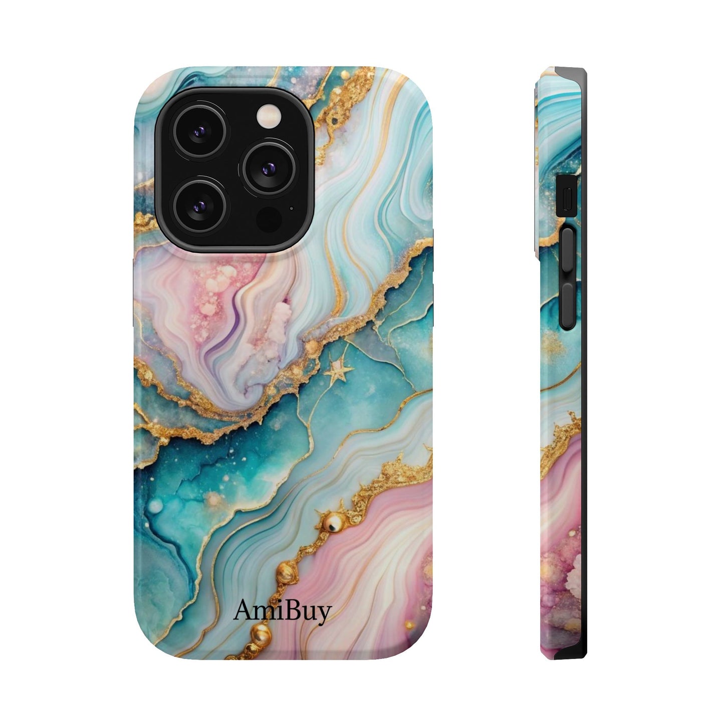 Marbled Aqua & Rose Gold Magnetic Impact Phone Case