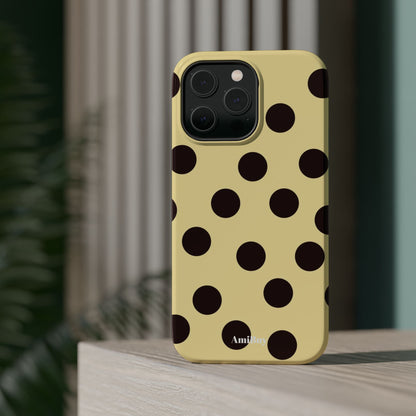 Polka Dot Magnetic Impact Phone Case — Yellow & Black Protective Cover