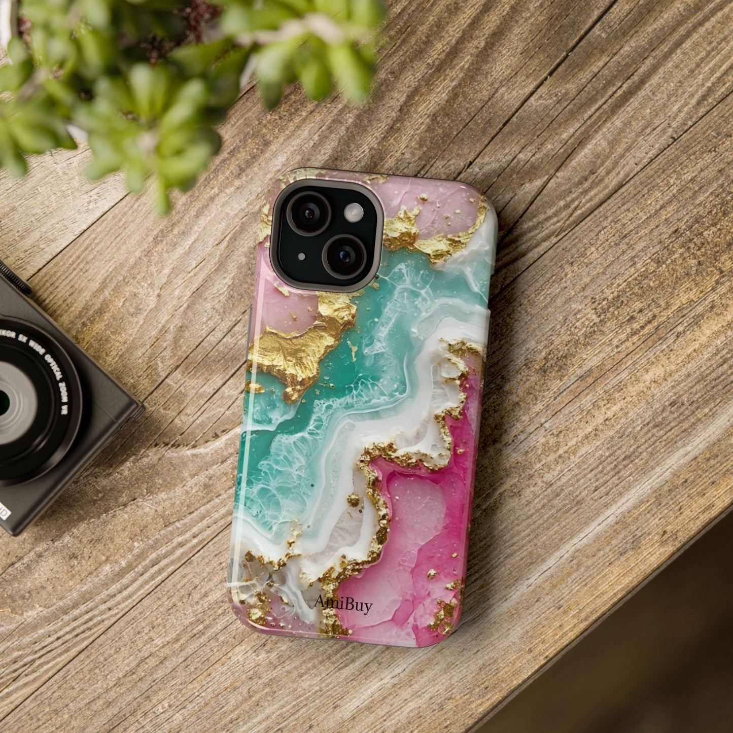 Marbled Pink & Teal Geode Magnetic Impact Phone Case