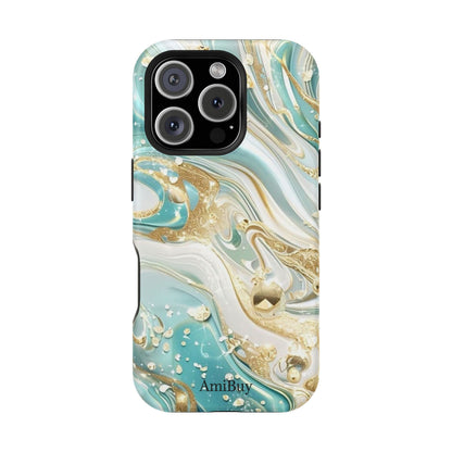 Marbled Teal & Gold Magnetic Impact-Resistant Phone Case
