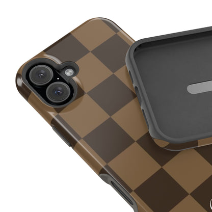 Brown Checkered Magnetic Impact-Resistant Phone Case