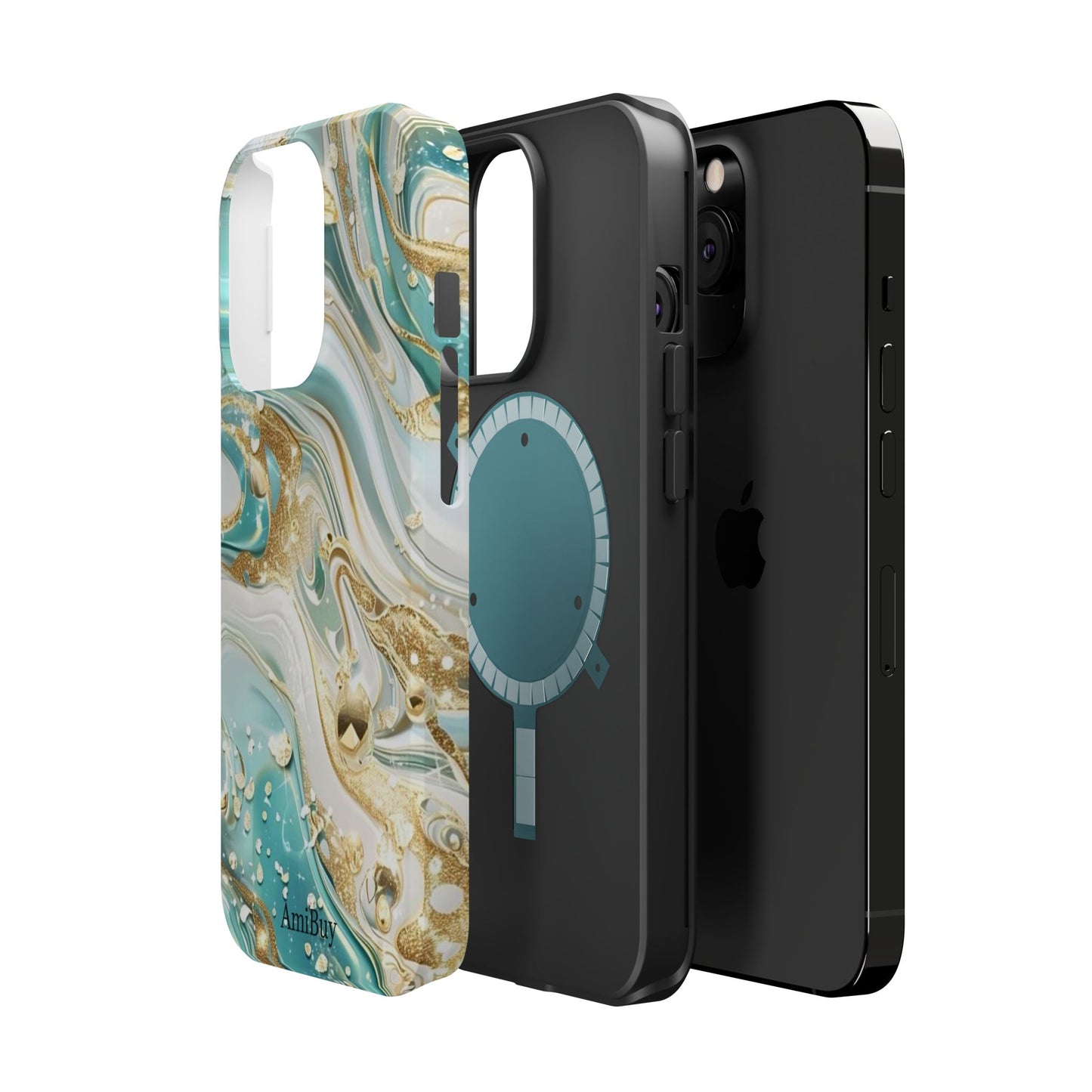 Marbled Teal & Gold Magnetic Impact-Resistant Phone Case