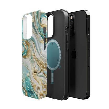 Marbled Teal & Gold Magnetic Impact-Resistant Phone Case
