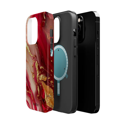 Red Marble & Gold Phone Case — Magnetic Impact-Resistant Protective Cover