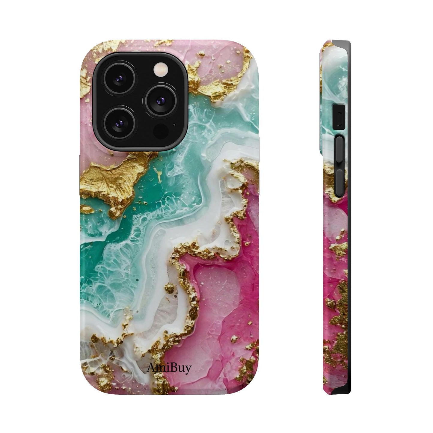 Marbled Pink & Teal Geode Magnetic Impact Phone Case
