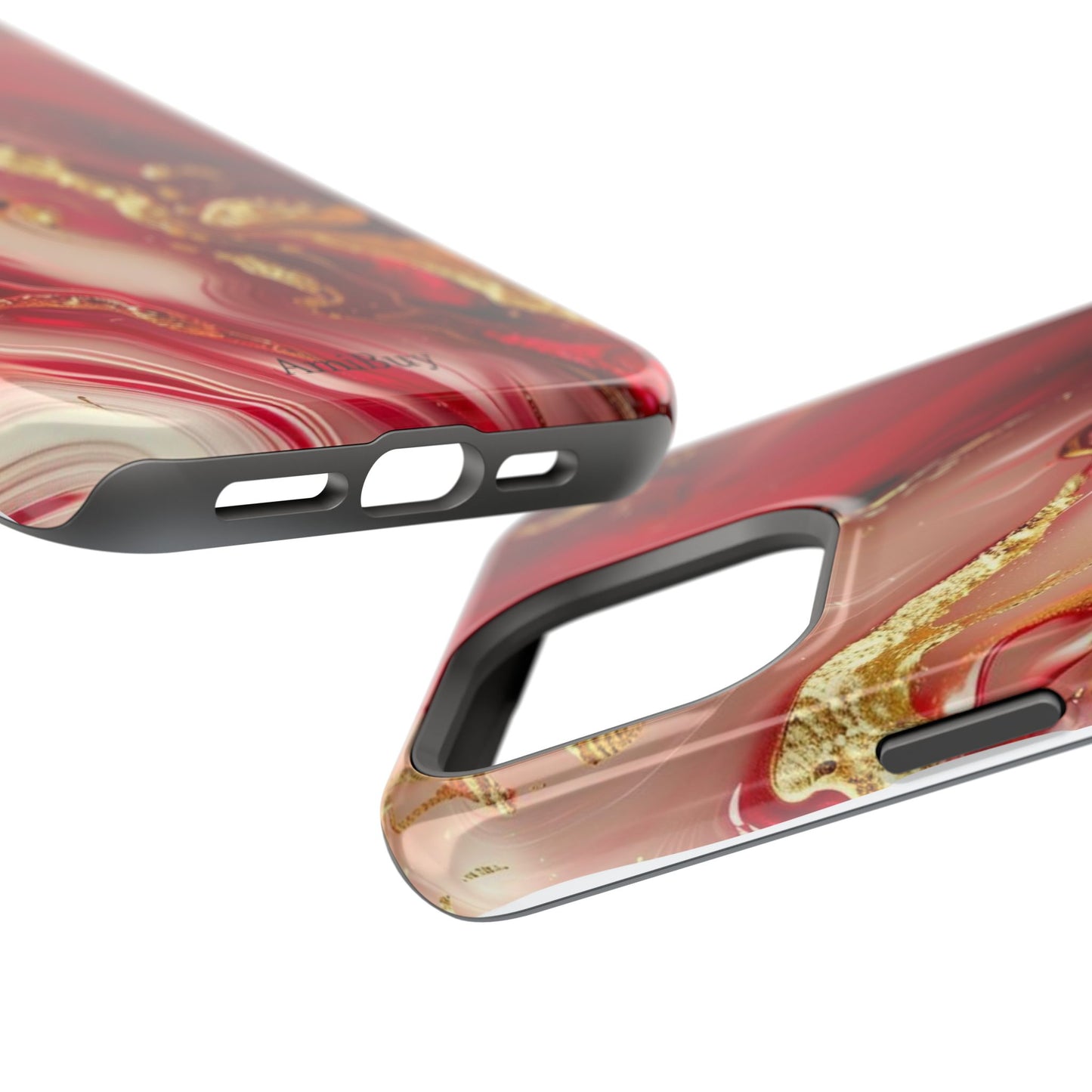 Red Marble & Gold Phone Case — Magnetic Impact-Resistant Protective Cover