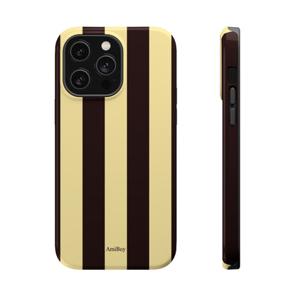 Striped Magnetic Impact-Resistant Phone Case — Brown & Cream Vertical Stripes