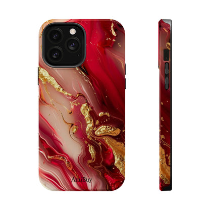 Red Marble & Gold Phone Case — Magnetic Impact-Resistant Protective Cover