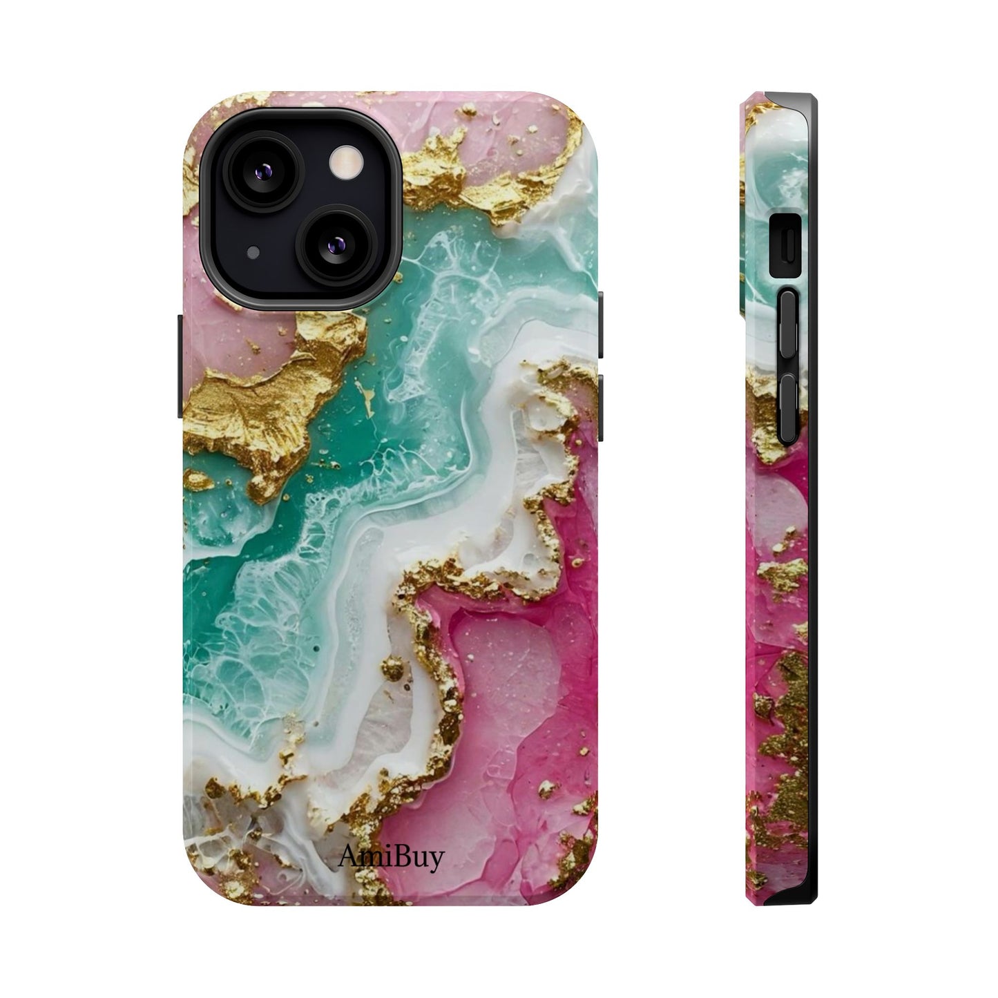 Marbled Pink & Teal Geode Magnetic Impact Phone Case