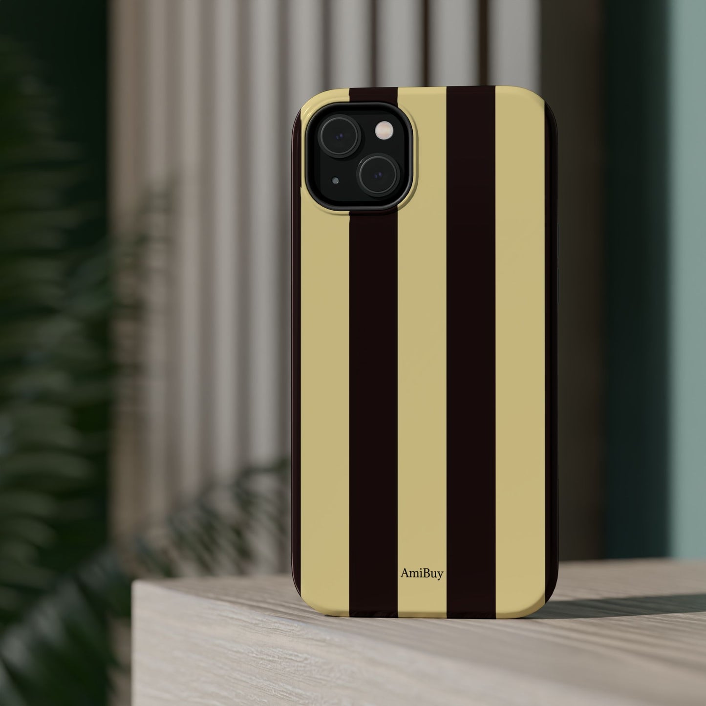 Striped Magnetic Impact-Resistant Phone Case — Brown & Cream Vertical Stripes
