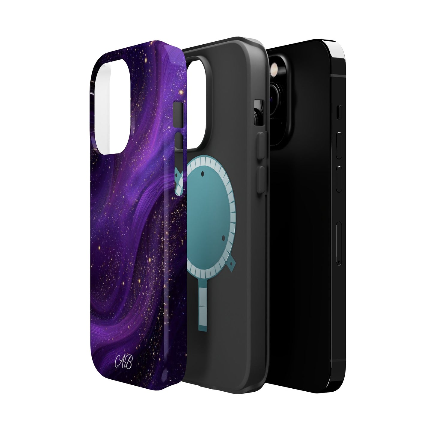 Purple Galaxy Magnetic Impact Phone Case — Shockproof Cosmic Swirl Design