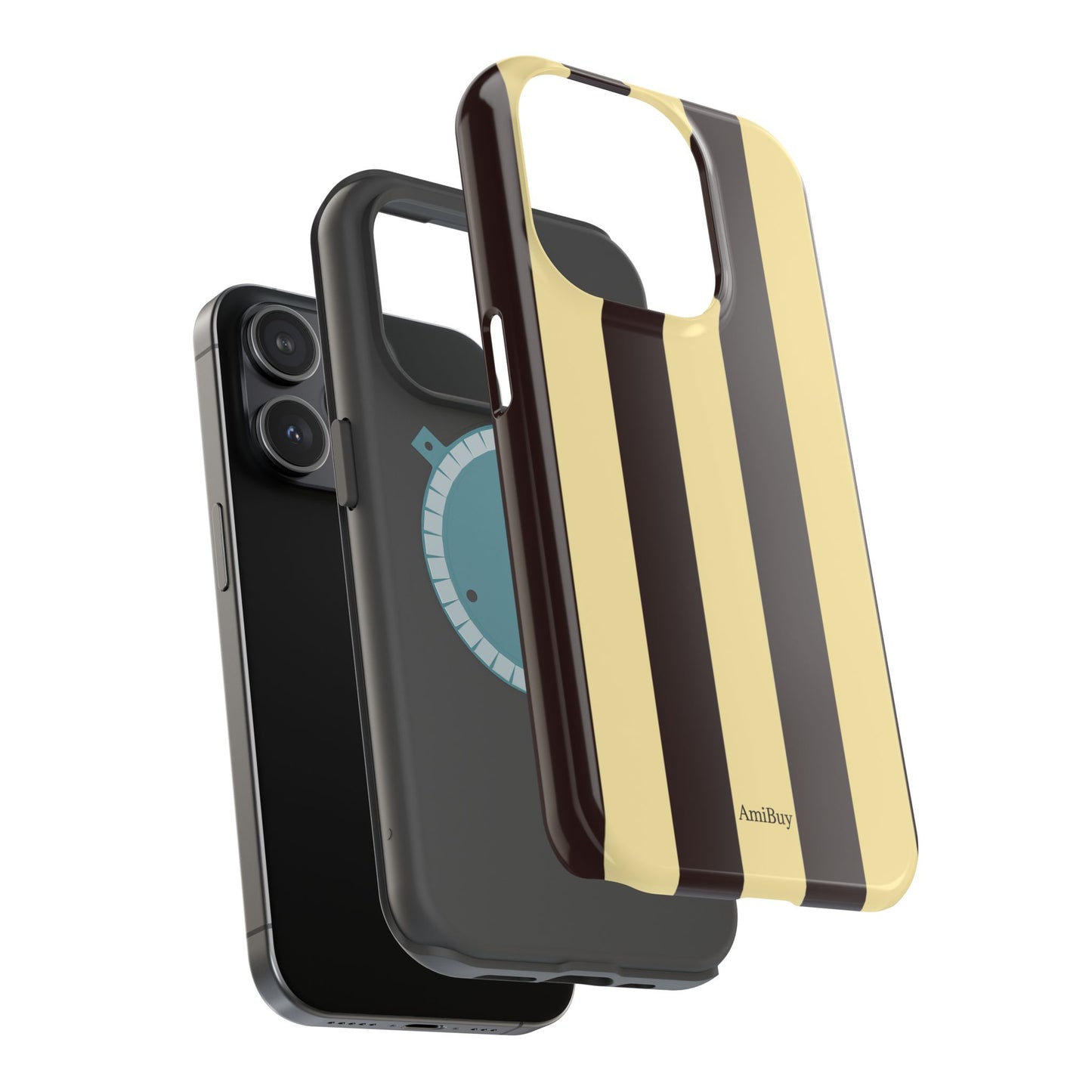 Striped Magnetic Impact-Resistant Phone Case — Brown & Cream Vertical Stripes