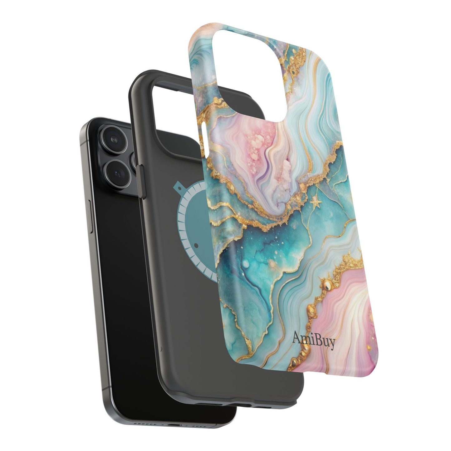 Marbled Aqua & Rose Gold Magnetic Impact Phone Case