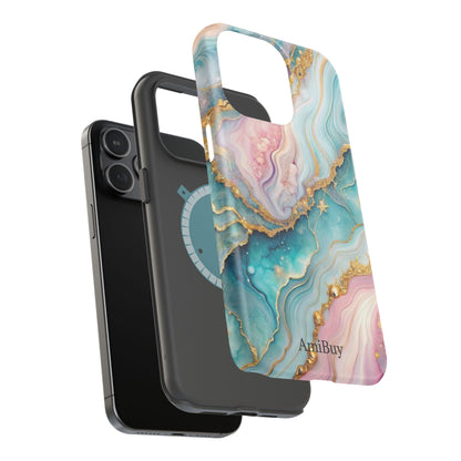 Marbled Aqua & Rose Gold Magnetic Impact Phone Case