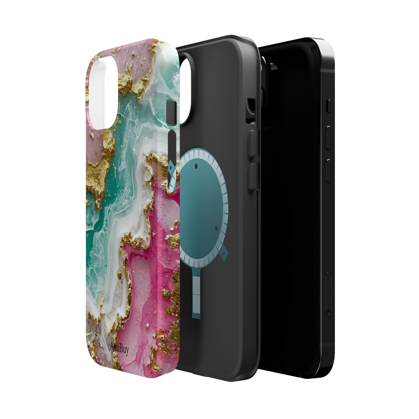 Marbled Pink & Teal Geode Magnetic Impact Phone Case