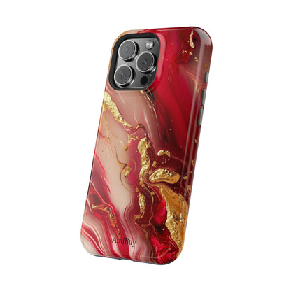 Red Marble & Gold Phone Case — Magnetic Impact-Resistant Protective Cover