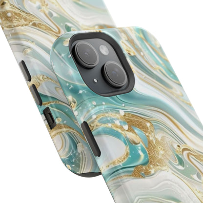 Marbled Teal & Gold Magnetic Impact-Resistant Phone Case