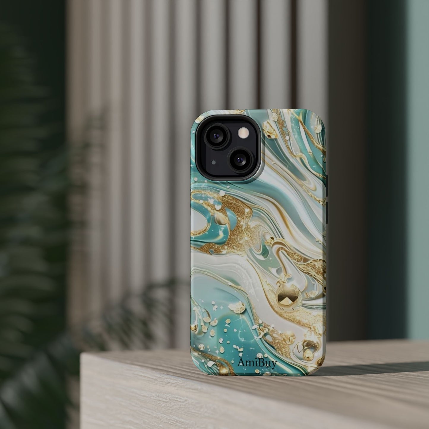 Marbled Teal & Gold Magnetic Impact-Resistant Phone Case