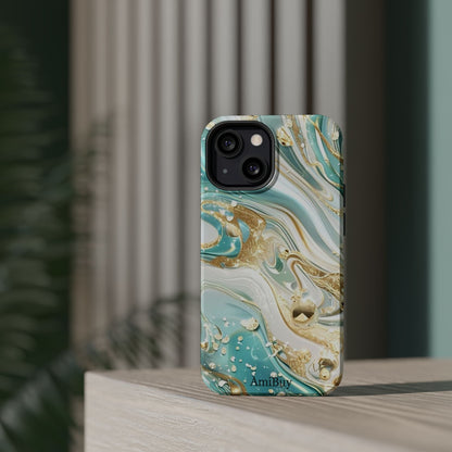 Marbled Teal & Gold Magnetic Impact-Resistant Phone Case