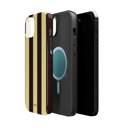 Striped Magnetic Impact-Resistant Phone Case — Brown & Cream Vertical Stripes