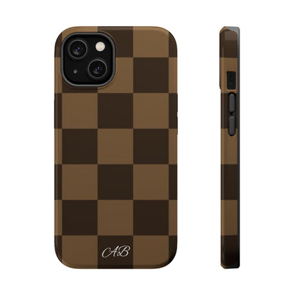 Brown Checkered Magnetic Impact-Resistant Phone Case