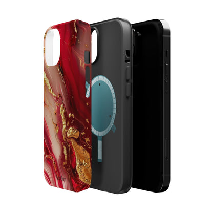 Red Marble & Gold Phone Case — Magnetic Impact-Resistant Protective Cover