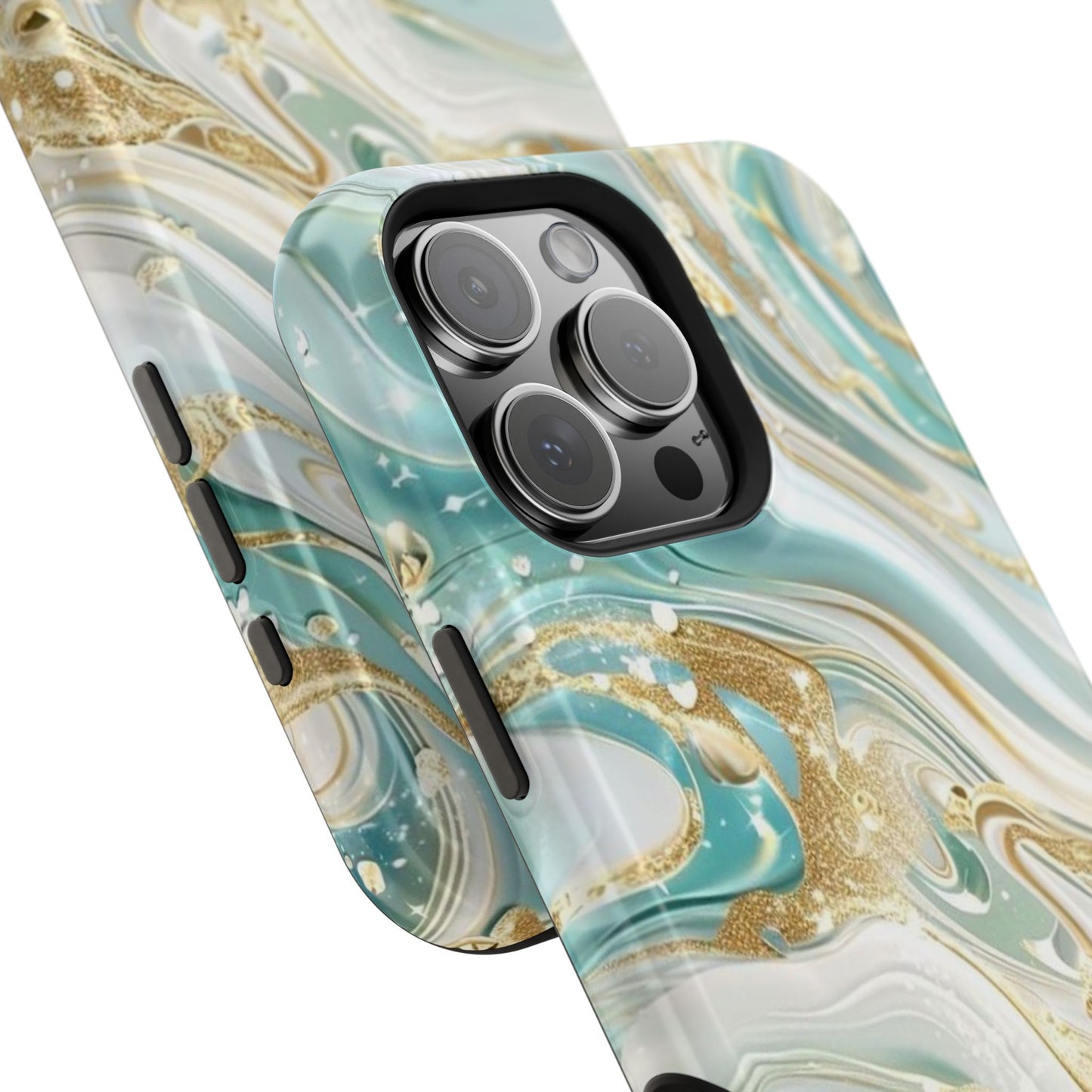 Marbled Teal & Gold Magnetic Impact-Resistant Phone Case