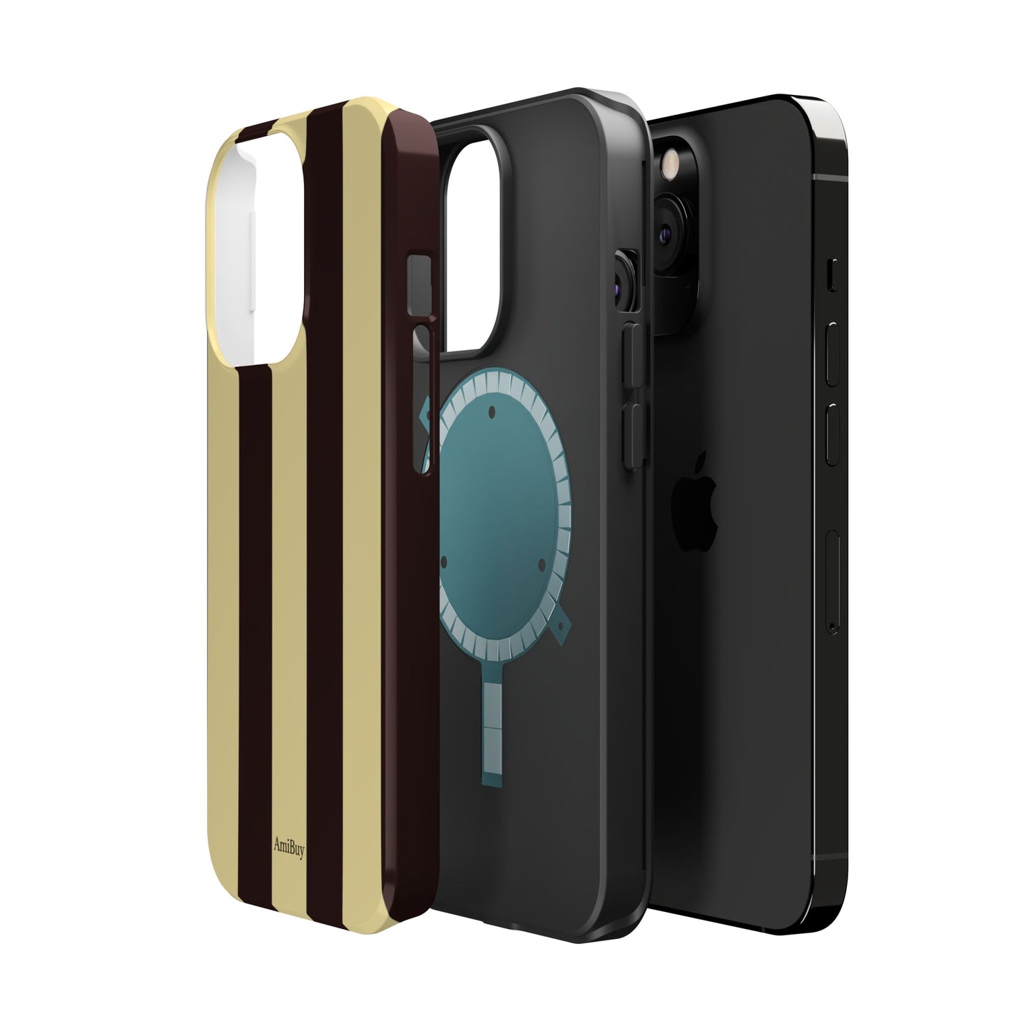 Striped Magnetic Impact-Resistant Phone Case — Brown & Cream Vertical Stripes
