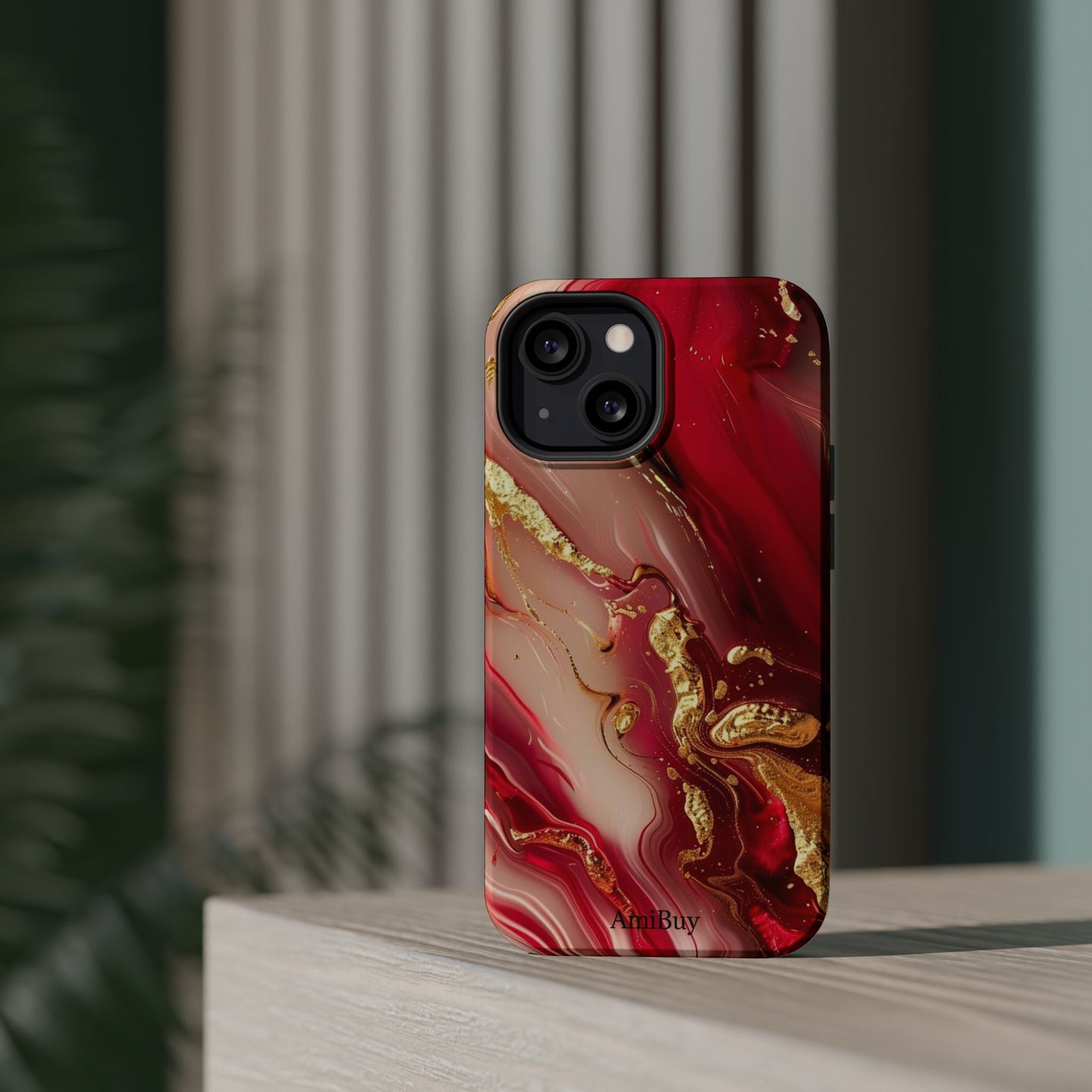 Red Marble & Gold Phone Case — Magnetic Impact-Resistant Protective Cover