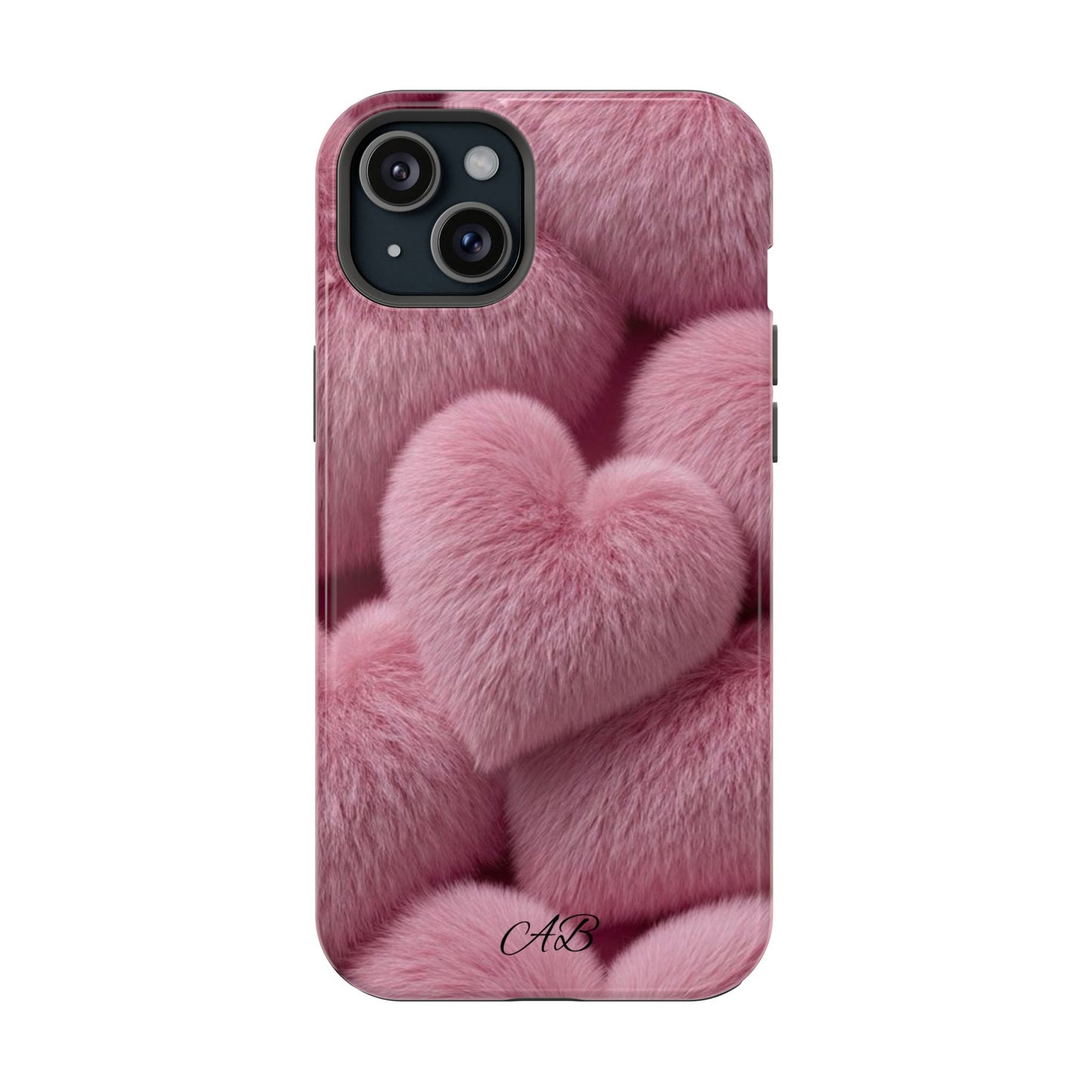 Pink Fuzzy Heart Phone Case — Magnetic Impact-Resistant