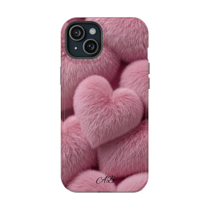 Pink Fuzzy Heart Phone Case — Magnetic Impact-Resistant