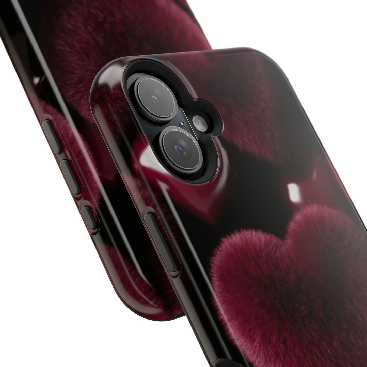 Magnetic Impact-Resistant Phone Case — Plush Burgundy Heart Design