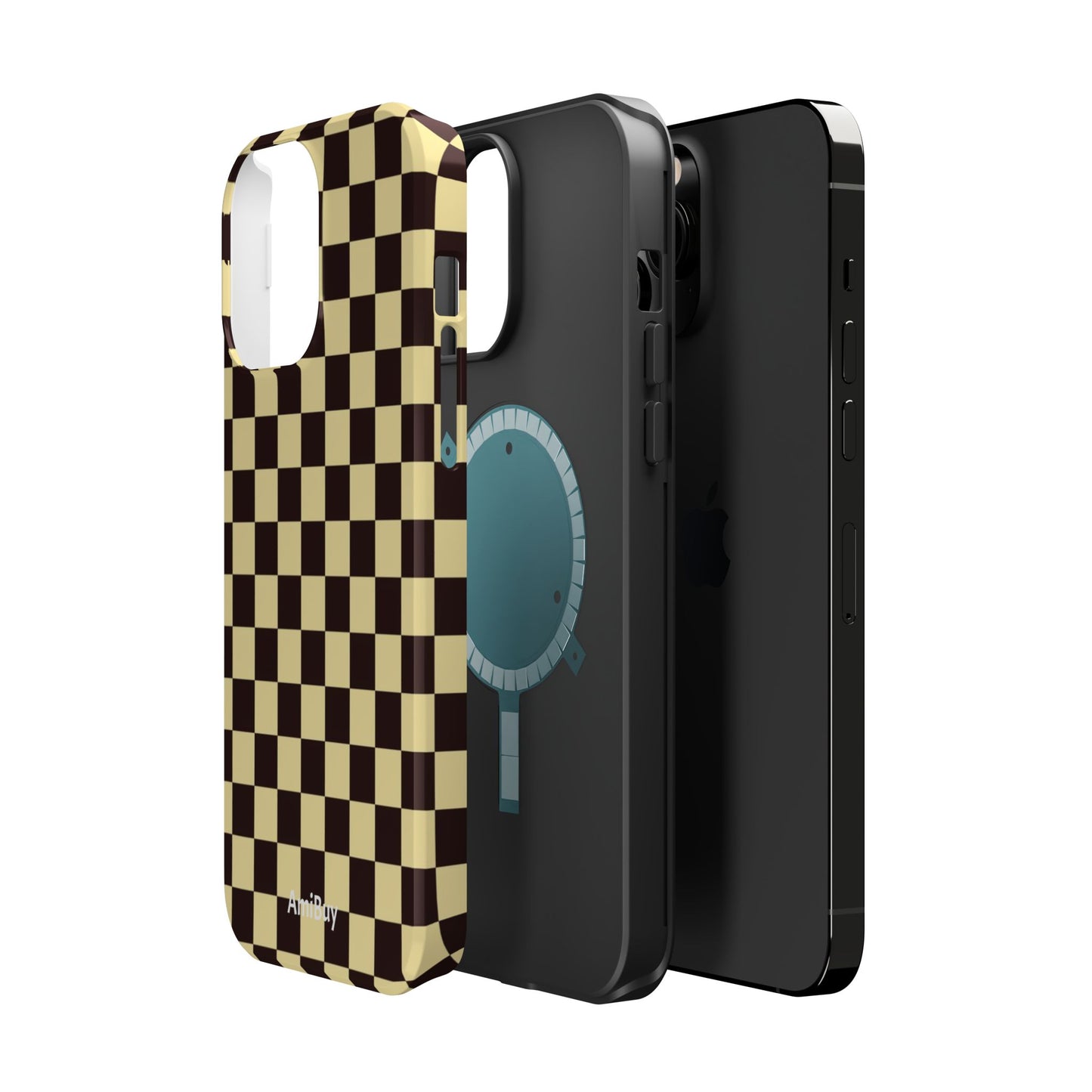 Checkerboard Magnetic Impact Case — Retro Black & Cream Phone Cover