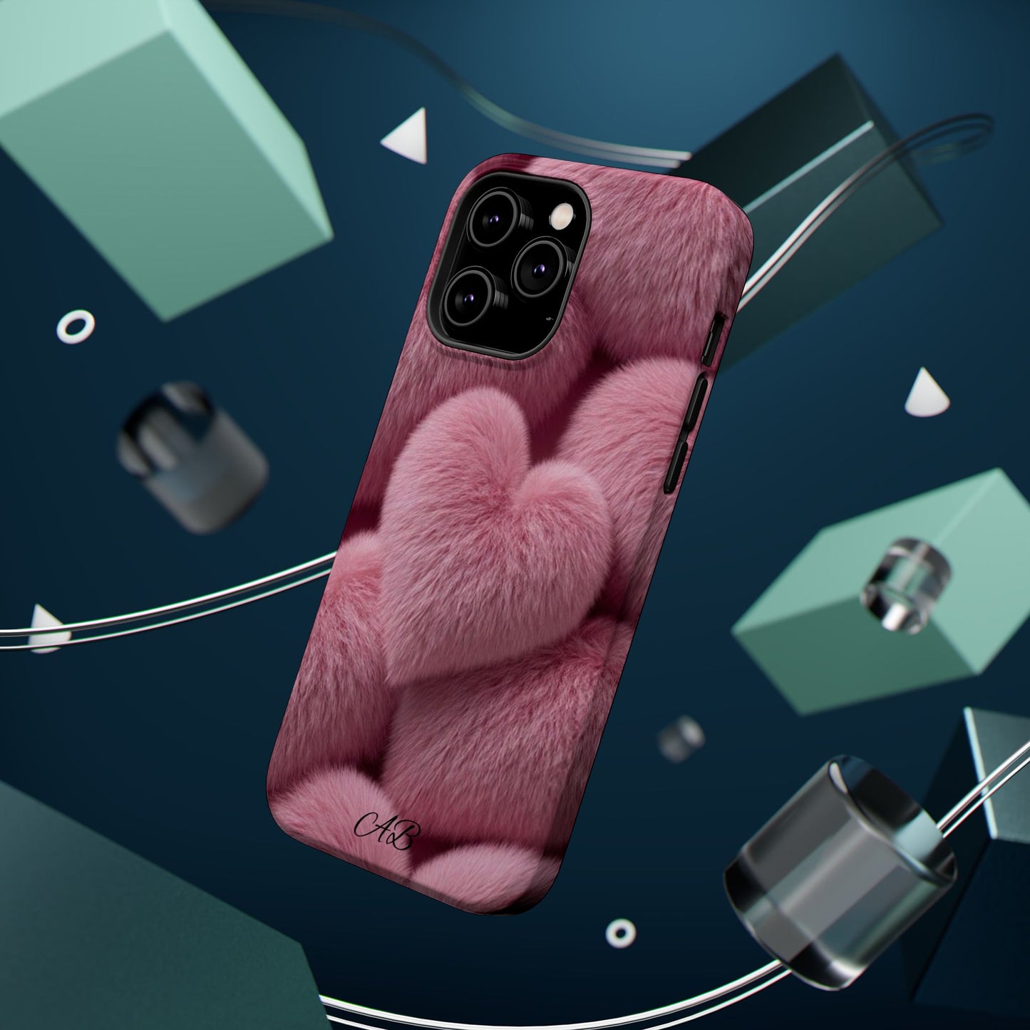 Pink Fuzzy Heart Phone Case — Magnetic Impact-Resistant