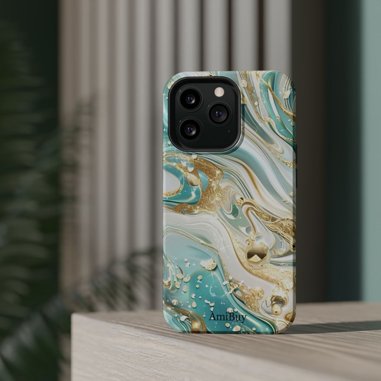 Marbled Teal & Gold Magnetic Impact-Resistant Phone Case