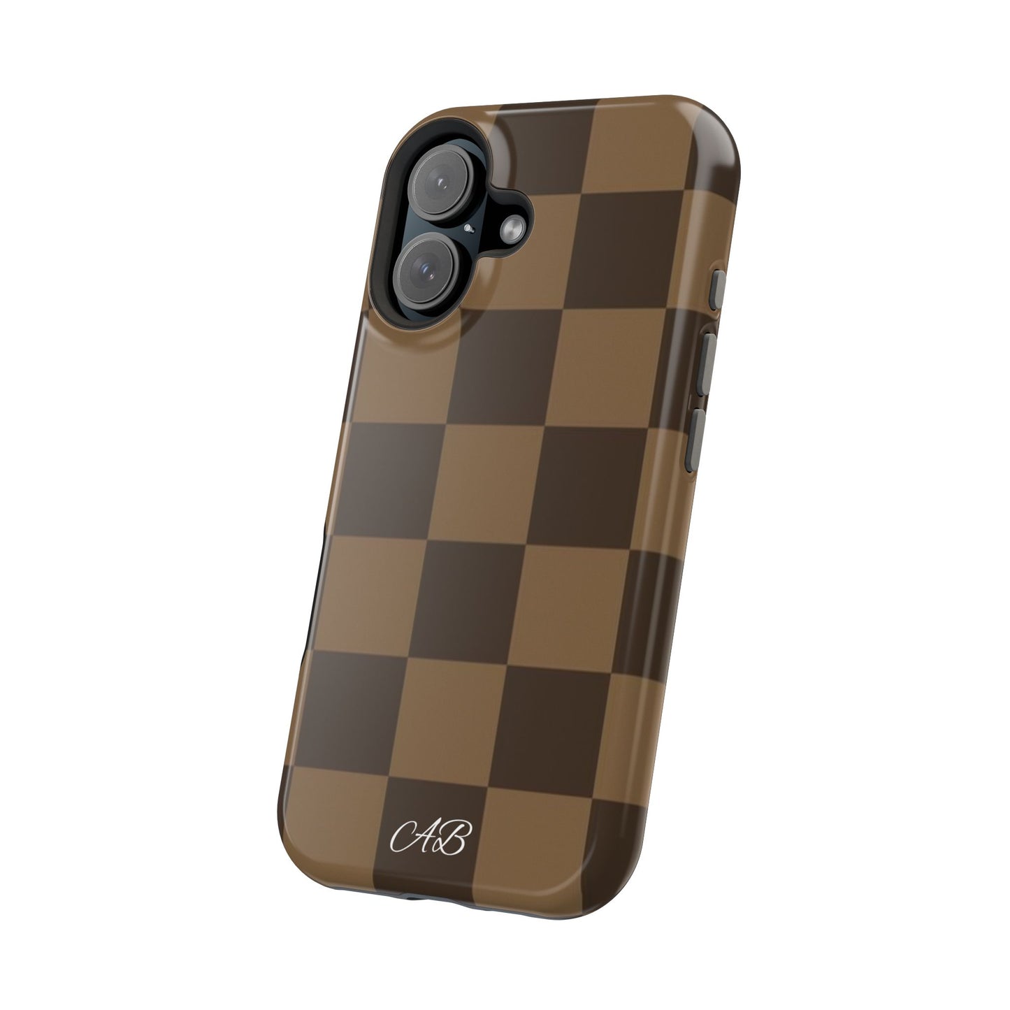 Brown Checkered Magnetic Impact-Resistant Phone Case