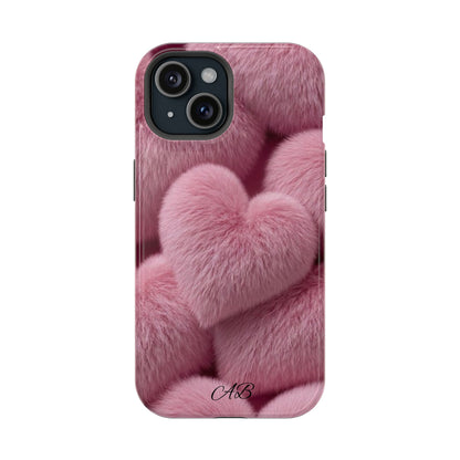 Pink Fuzzy Heart Phone Case — Magnetic Impact-Resistant