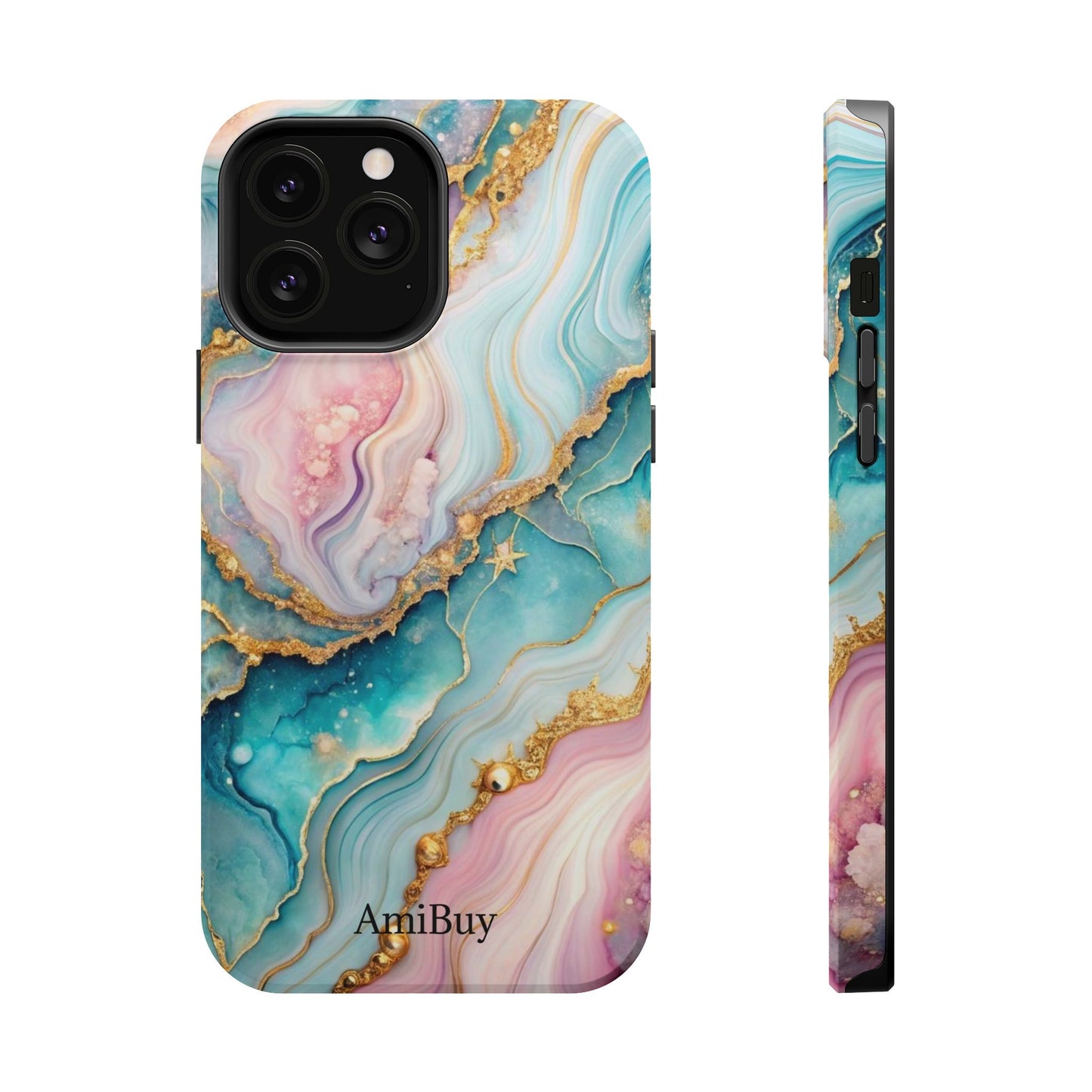 Marbled Aqua & Rose Gold Magnetic Impact Phone Case