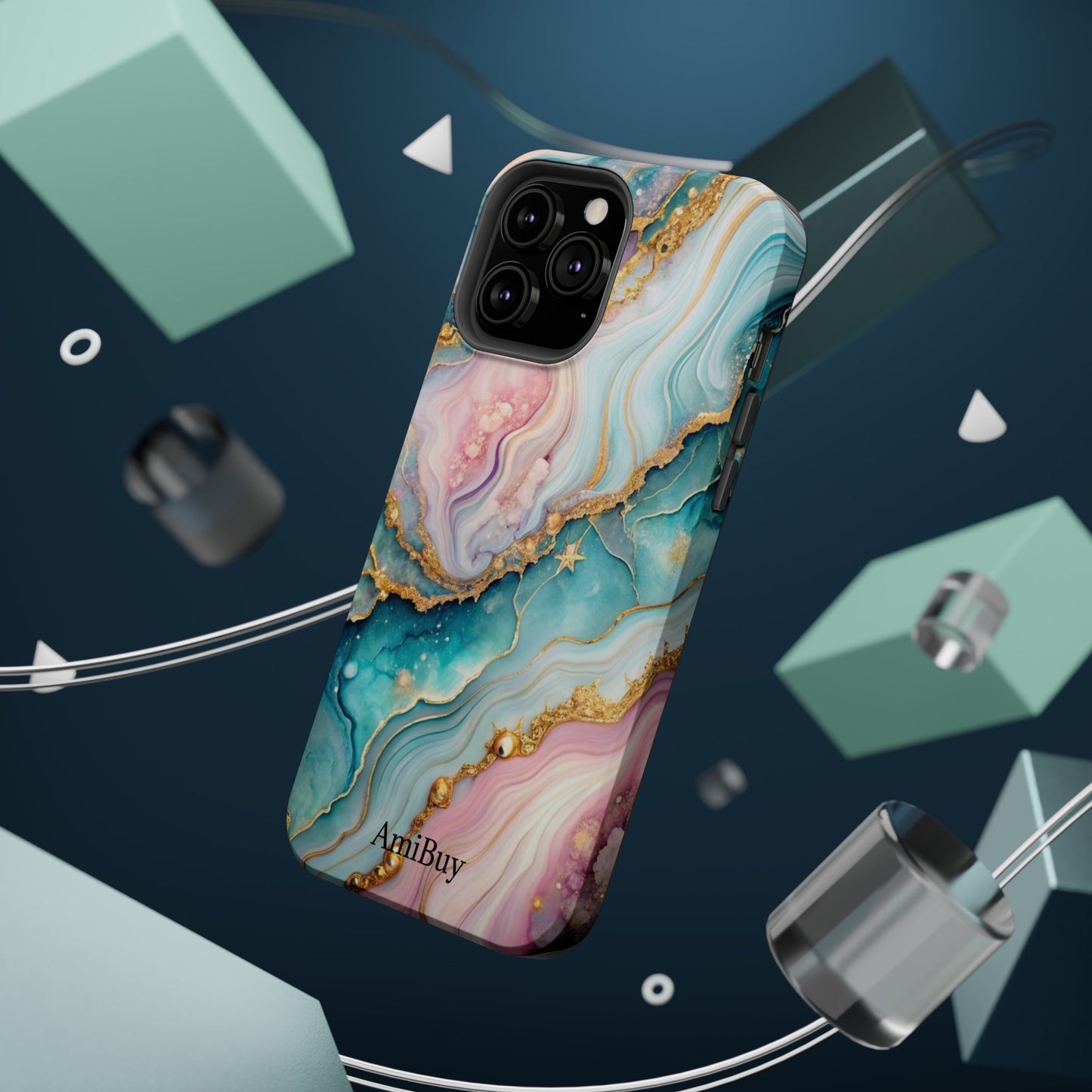 Marbled Aqua & Rose Gold Magnetic Impact Phone Case