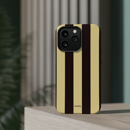 Striped Magnetic Impact-Resistant Phone Case — Brown & Cream Vertical Stripes